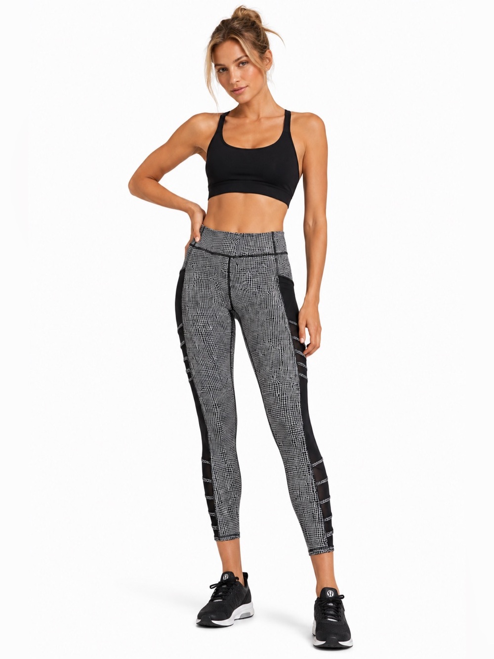 Lululemon Crackle Jacquard Mesh Panel Crop Leggings Size 4 Black White